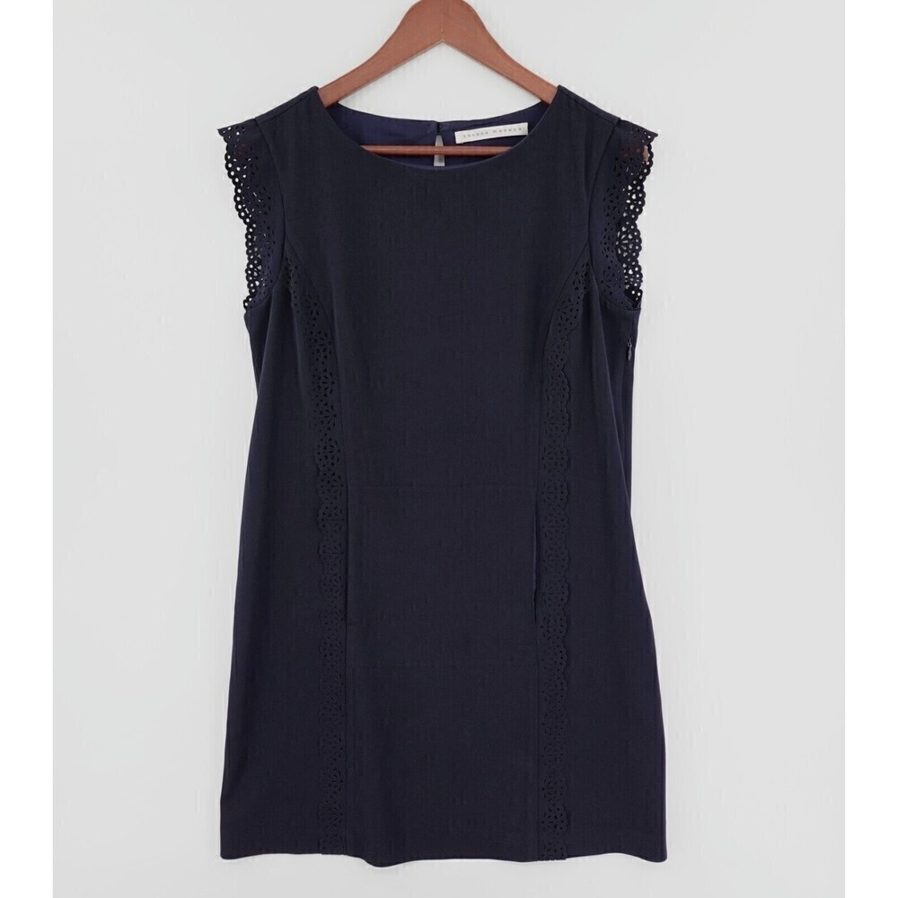 Susana Monaco Dress Womens 8 Blue Shift Laser Cut-Out Trim Lined Versatile